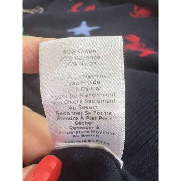 Talbots Sweater Petite Lp Navy Blue BY THE SEA Pullover Lobster Nautical Ocean - Picture 3 of 7